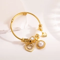 Adjustable gold beaded bracelet with pearl heart charms and sparkling crystals - White Heart