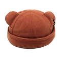 Detailed view of a cute terracotta miki hat with cat ears and metal ring accessory - M (56-58cm) / Caramel color