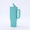 Teal 40oz stainless steel insulated tumbler with large handle and straw accessory - Fourth Generation 40oz Lake Blue / 40oz