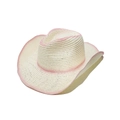 Detail of fine straw weave texture on beach hat with pink gradient edge finish - M (56-58cm) / Off White