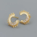 Golden C-shaped sunburst earrings with rectangular zircons in a minimalist style - Gold (With Rubber Stoppers)