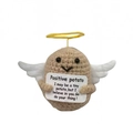 Positive potato crochet doll with angel wings and halo holding inspirational message sign - Angel Potato