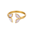 Anello regolabile placcato oro 18k con ali di balena color perla bianca per coppia - Stile Foglia Perlata (JZ7897G-1) / Oro