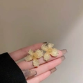 Champagne gold flower stud earrings with crushed ice texture and pearl center - Yellow Flower Butterfly Stud Earrings (31#)
