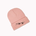 Gros plan du bonnet en tricot rose avec broderie noire minimaliste de deux mains touchant - M (56-58cm) / Rose Poudré