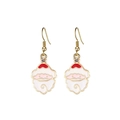 Detail of Christmas Santa earrings with gold hooks, red enamel finish and sparkling rhinestone - Cute Santa Face Dangle