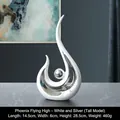 Modern silver and white abstract phoenix sculpture home decor, tall 28.5cm statue - Phoenix Flight - White Silver High