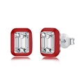 S925 sterling silver heart stud earring with red enamel and emerald cut crystal - Red Rectangle Style (DY1D0213-S-W-WH)