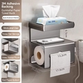Grey space aluminum three-tier bathroom tissue holder with top shelf and phone stand - Upgrade-Multifunctional-Storage Rack Set / Gunmetal