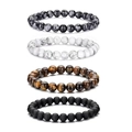 4-piece 8mm beaded bracelet set with tiger eye, white turquoise, and matte stones - Howlite+Matte+Snowflake+Matte Set