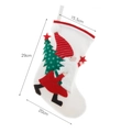 White Nordic Christmas stocking with gnome embroidery and size dimensions shown - Medium Santa with Tree / 29x20cm