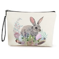 White canvas Easter makeup bag featuring a hand-painted rabbit with floral and egg print - 17x25cm / Style 1
