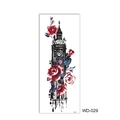 Waterproof full arm temporary tattoo featuring Big Ben and red roses, model WD-029 - WD-029/London Big Ben and Roses