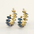Vintage style gold C-shape earrings featuring marquise-cut blue zircon gemstones - Blue