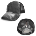 Tie-dye ponytail baseball cap with breathable mesh and adjustable velcro strap in black grey - Black
