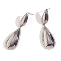 Minimalist silver polished stainless steel double teardrop dangle earrings for women - One Size / Big & Small Waterdrop Spliced Earrings / Steel