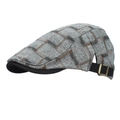 Men's grey plaid flat cap with black brim and adjustable metal buckle strap on back - One Size / Dark Gray