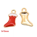 Christmas stocking enamel charm for DIY jewelry making in red and gold 14x9mm - Red & White Christmas Stocking (A3-079)