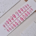 Pink almond press-on nails set with 3D bunny, white bow designs and floral patterns - Pink Sweet Rabbit Floral Style (WY-066) / 24 Pieces Strip Pack