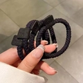 Elastic black hair ties with three-strand braided structure and square fastener buckle - Mesh Smile Tag / Black Mesh Smile