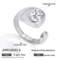 Adjustable silver stainless steel ring with round zircon inlay and 5.4g weight detail - Round Bezel Set Zirconia Thick Open Style (JDR0106002-S)
