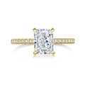 Luxury S925 sterling silver radiant cut yellow gold ring with pavé diamond band - US 5 / Gold White Zirconia