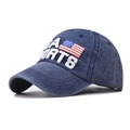 Berretto USA in cotone lavato blu scuro con ricamo sport vintage e bandiera americana - Regolabile / Blu Navy Lavato