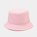 Detail of pink cotton bucket hat featuring white polar bear embroidery and stitched brim - M (56-58cm) / Pink