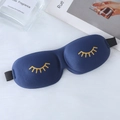 Navy blue 3D contoured sleep mask with gold eyelash embroidery on soft white faux fur - Gold Stamping Eyelash Style / Navy Blue