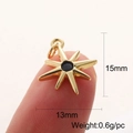 Detailed size view of a 15mm gold octagonal star pendant with a black gemstone - Mini Eight-Pointed Star