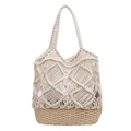 Handgeweven crème katoenen bucket bag met strooien bodem voor vakantiestijl - Broken Wit