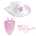 Cappello da cowboy bianco con stella rosa, bandana paisley e occhiali da sole a cuore - Set da 3 Pezzi Stella a Cinque Punte