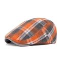 Retro orange and grey plaid ivy cap with flat brim in a vintage British newsboy style - Orange