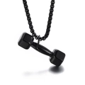 Colgante de mancuerna negra pulida con cadena de caja negra para fitness - Mancuerna (KP97769) / Negro