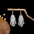 Ethnic style silver-plated tassel earrings with hollow carvings on a natural wooden branch - Silver Hollow Carved Tassel Style (E2871-7)
