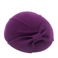 Close-up of a purple wool beret with a large decorative bow for an elegant retro look - M / Rose Purple