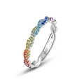 Bague Mobius en argent sterling S925 avec zircons arc-en-ciel et pierres colorées serties - US8 / Argent Arc-en-ciel