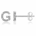 S925 sterling silver G-letter stud earrings featuring sparkling pavé white zircon stones - Silver G