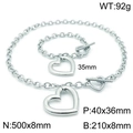 Silver hollow heart necklace and bracelet jewelry set with toggle clasp and dimensions - Steel Color Set (KS138372-Z)