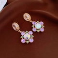 Vintage gold cameo earrings with colorful crystal accents in a baroque floral style - 36# Silver Earring Post - Purple - Flower