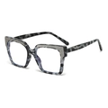 Fashionable dark grey tortoise square glasses with silver glitter trim on large frames - Grey Leopard Frame
