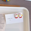 Detail of cute red Santa Claus earrings with colorful drip oil finish on display card - Santa Claus B - S925 Silver Needle