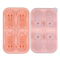 Stampo per ghiaccio in silicone pesca con coperchio e quattro scomparti a forma di gatto - Bulldog Francese / Rosa
