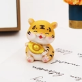 Cute yellow resin tiger figurine holding a golden ingot for car dashboard decoration - Style A Tiger Hugging Ingot