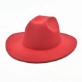 Top view of a red wool felt wide brim cowboy hat with a classic fedora crown design - M(56-58cm) / Red
