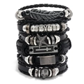 6er-Set Herren Punk Lederarmbänder mit Totenkopf, Kreuz und Feder Metallanhängern - Punk-Vintage-Stil