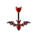 Piercing ombelico gotico in metallo nero con cuore rosso e pendente a forma di pipistrello - Forma Pipistrello Cuore Rosso Ala Nera (#1)