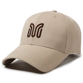 Beige cotton baseball cap featuring professional brown 3D embroidered logo and curved brim - Deep Beige