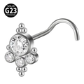 Silver G23 titanium nose stud with five sparkling zircon stones and a teardrop design - Five-Stone Cluster 1 Large 4 Small (Style 14 5-Shaped) / 0.8x7mm