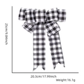 Detailed view of black and white plaid bow tie with precise size and weight measurements - Black White Grey Plaid